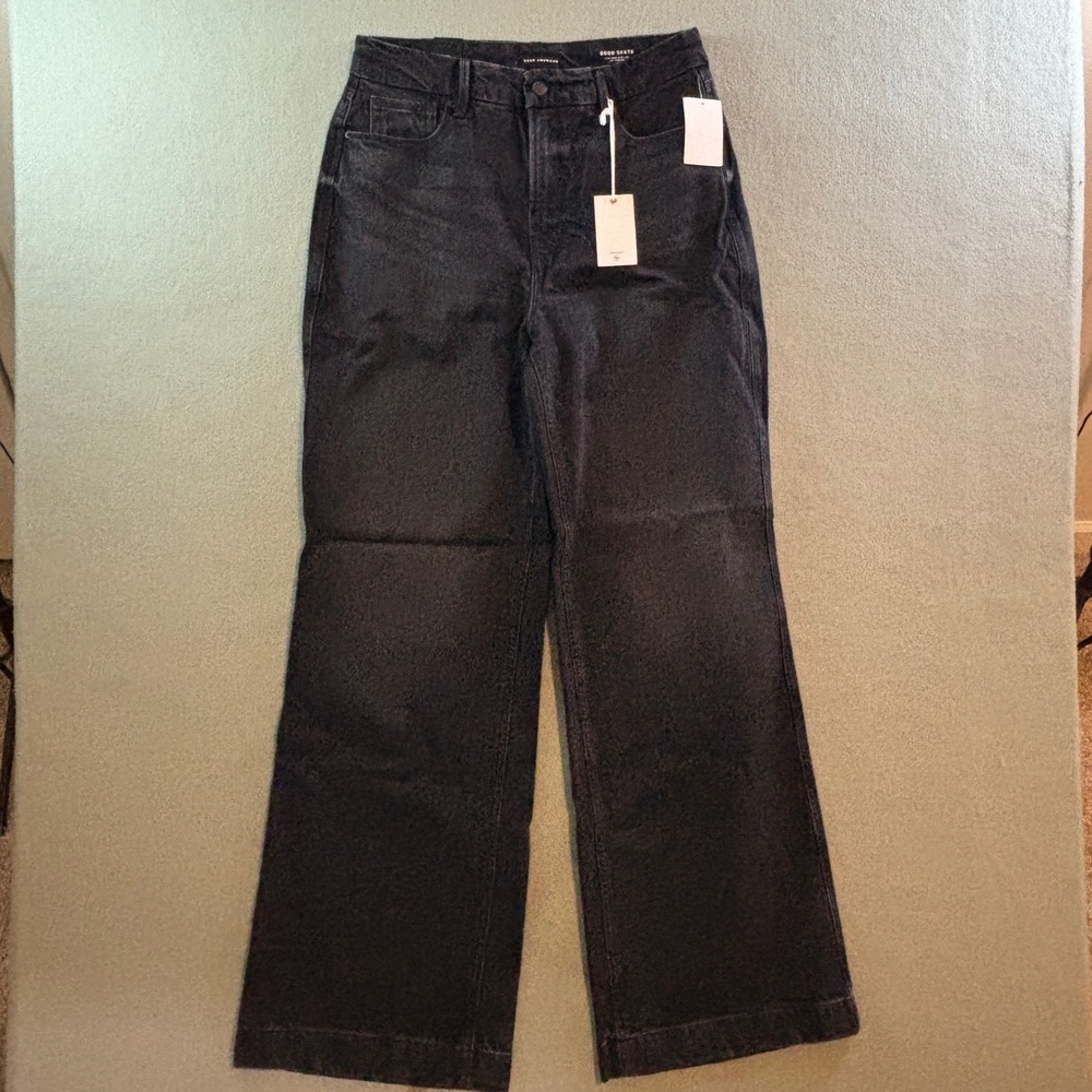 Good American Good Skate High-Rise Wide Leg Jeans Womens 10 Black Denim NWT